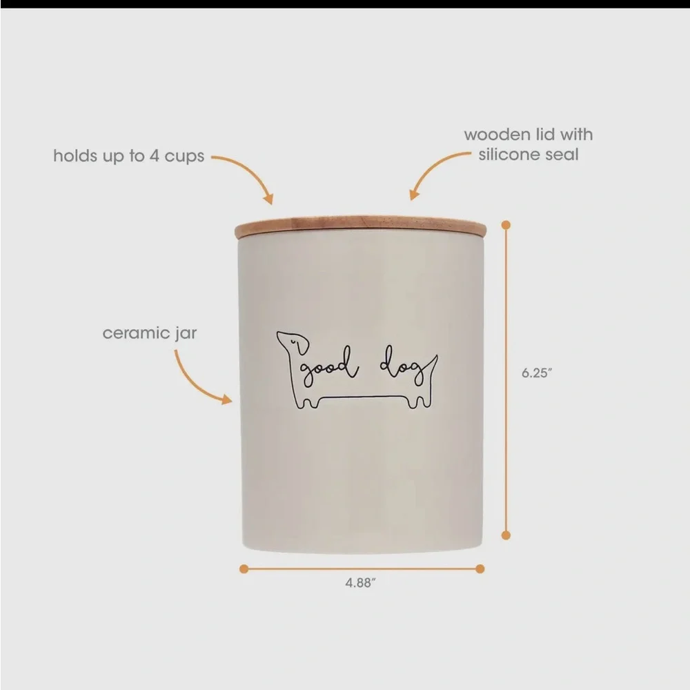 White Ceramic Dog Treat Jar with Wooden Lid